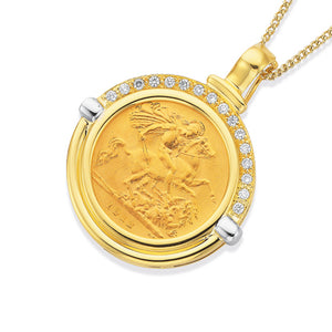 22ct Gold Half Sovereign in 9ct Gold Diamond Enhancer Pendant