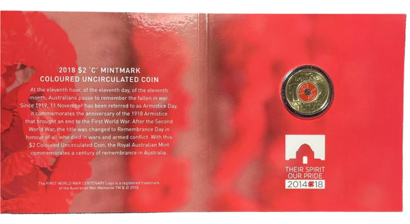 $2 2018 Armistice  Remembrance Day 'C' Mintmark UNC