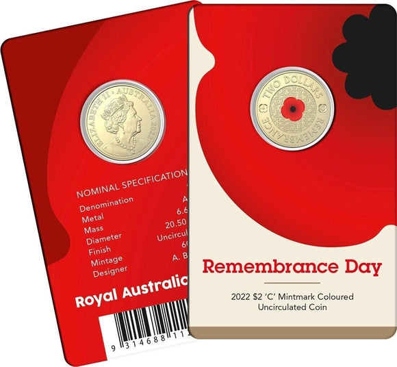 2022 C Mint Mark Rememberence Day $2 coin Carded