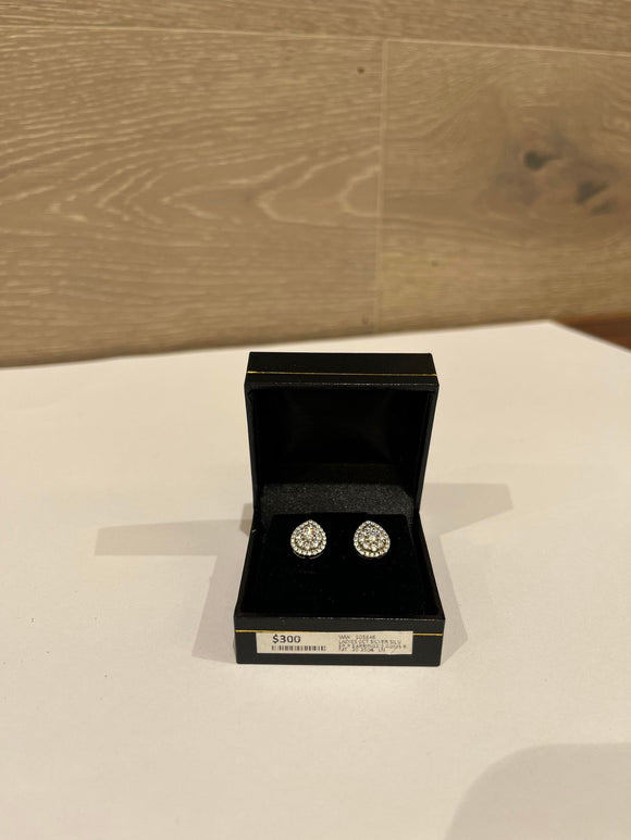 silver diamond pear earrings